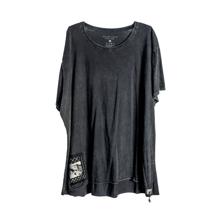 T-shirt Unissexo Oversized Cinza Carvão Lobo Enjaulado por atacado de JUNGLE TRIBE