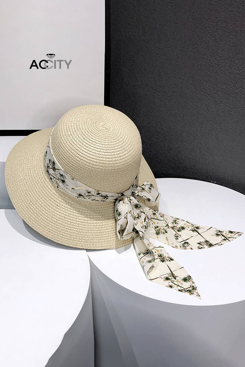 ACCITY - Wholesale Straw Hat - Women's - WIDE BRIM BOWKNOT  FASHION STRAW HAT_CWAH04661