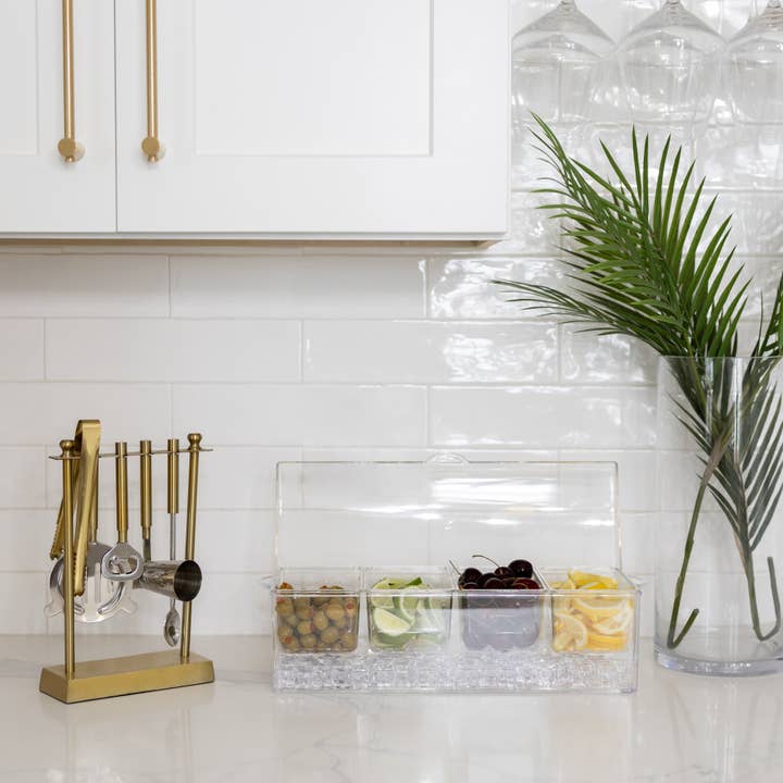 Fox Run Brands - Wholesale Serving Tray - Outset Clear Bar Garnish Caddy and Tray, 6.5” x 16.25” x 5”