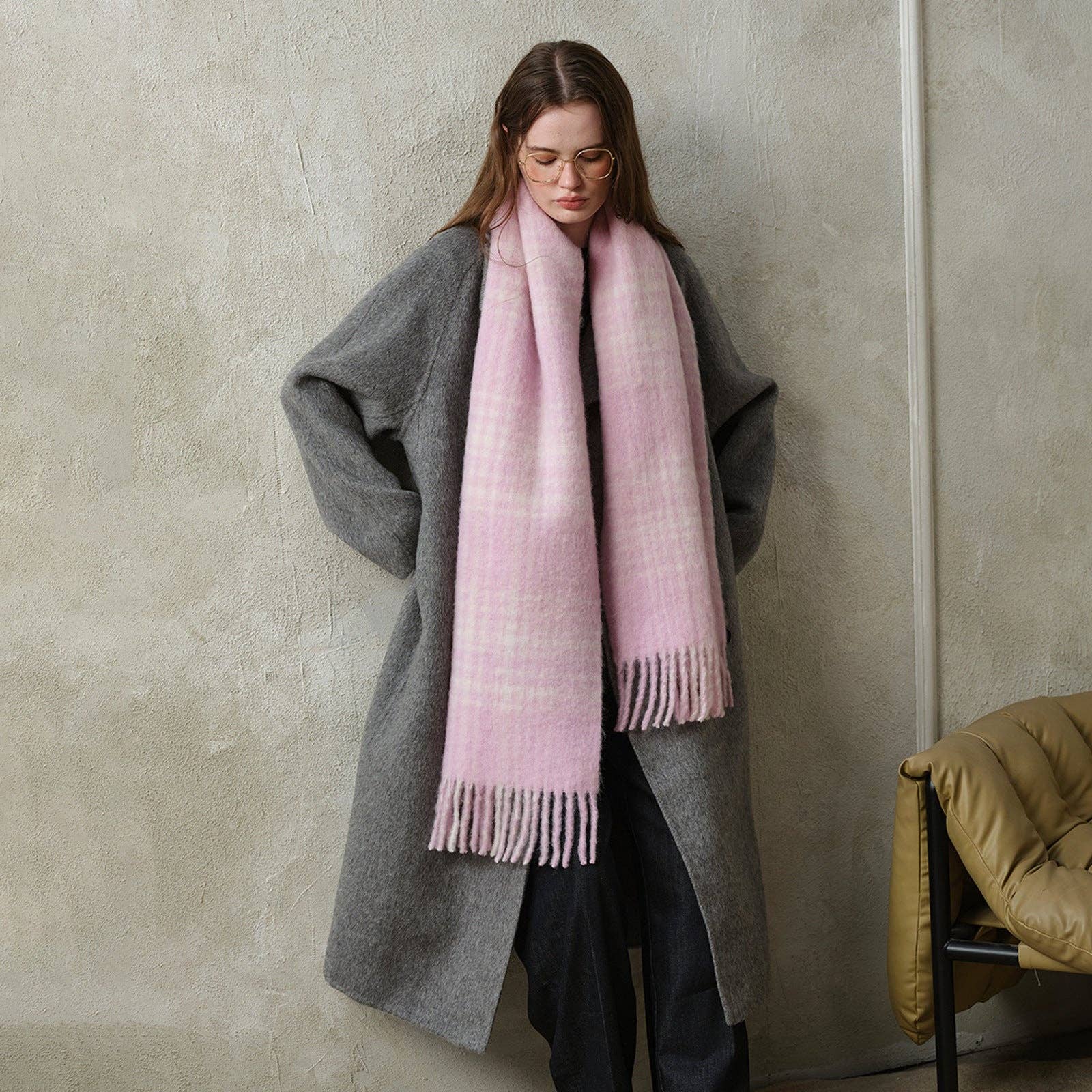 Dipped Shop - Wholesale Scarf - Women's - Plaid Color Block Mohair Warm Scarve DPS13132