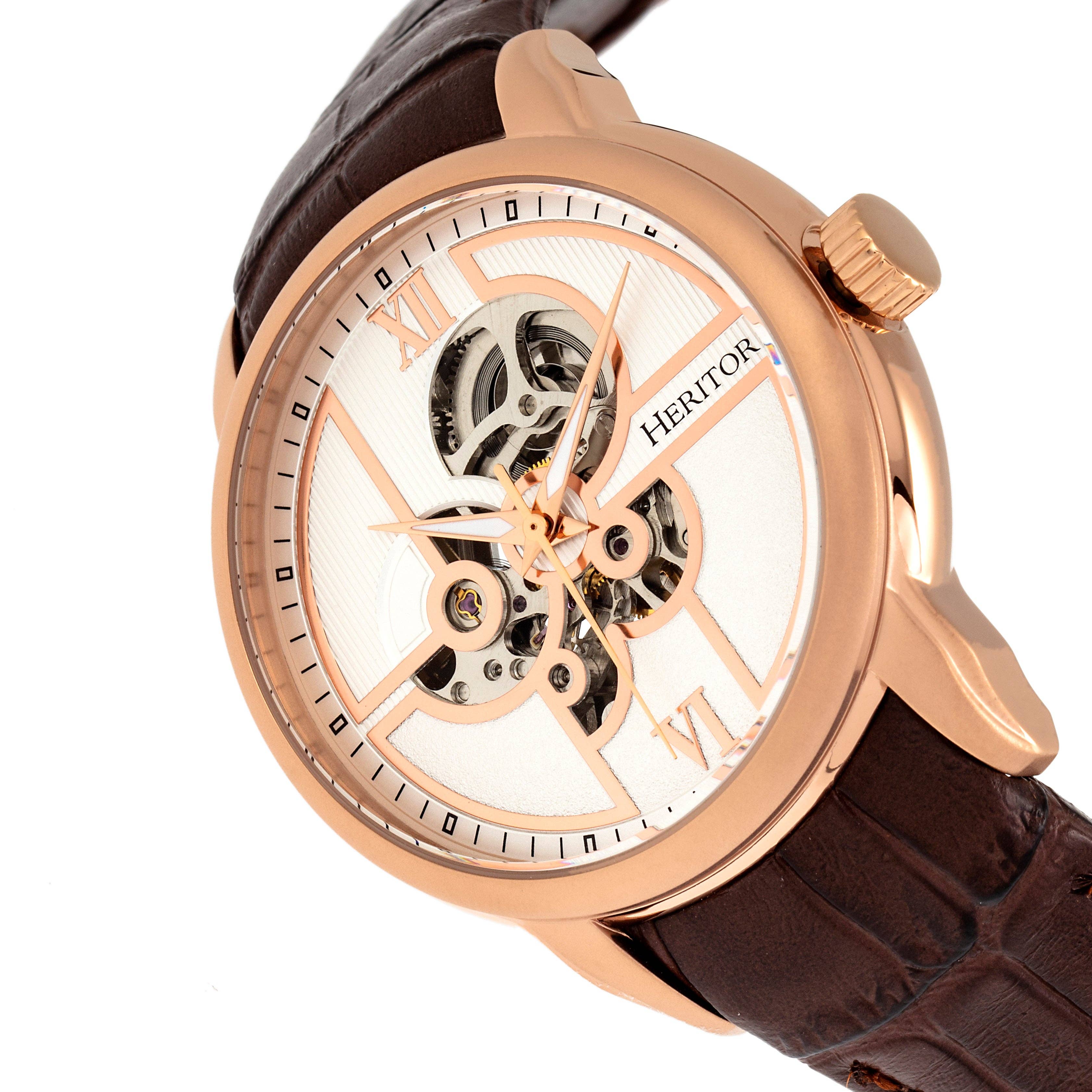 Heritor Automatic - Wholesale Wrist Watch - Men's - Heritor Automatic Sanford Semi-Skeleton Leather-Band Watch13