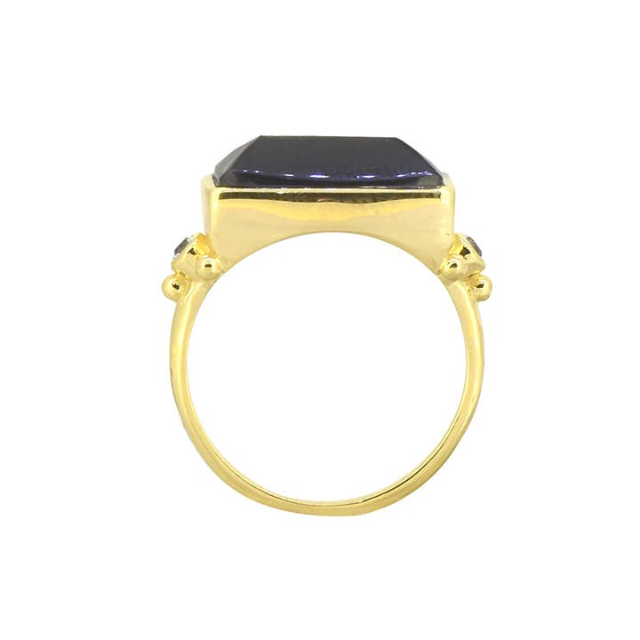 Tiramisu - Wholesale Cocktail/Statement Ring - Gold Plated 925 Silver Black Onyx White Topaz Statement Ring