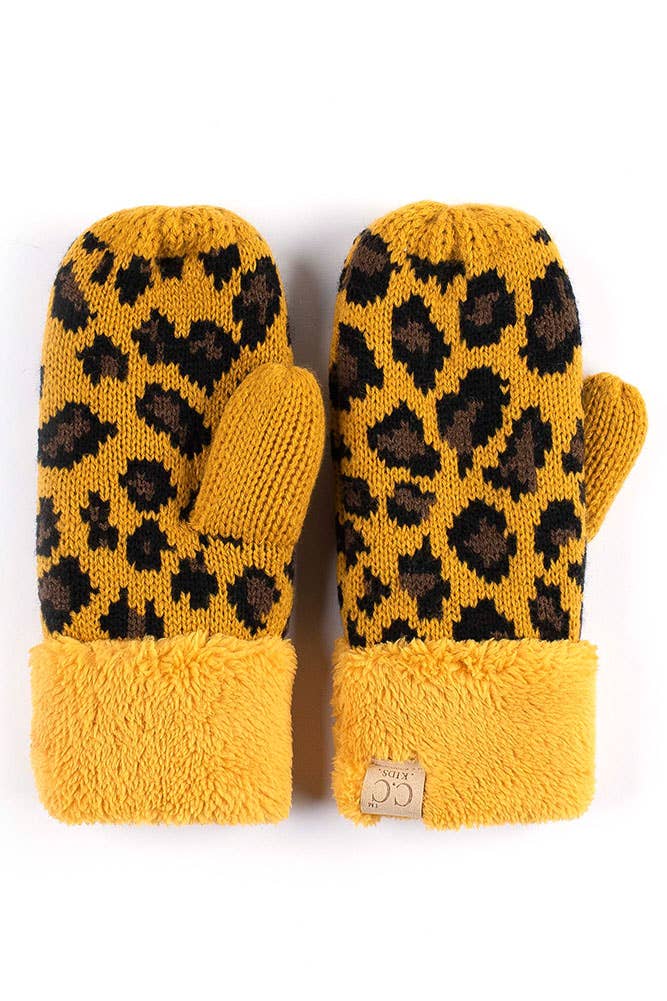 Hana - Wholesale Mittens - Kids - C.C Kids Knitted Leopard Fuzzy Lining Cuff Mitten3