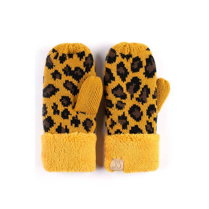 Hana – wholesale Mittens – Child – C.C Kids Knitted Leopard Fuzzy Lining Cuff Mitten3