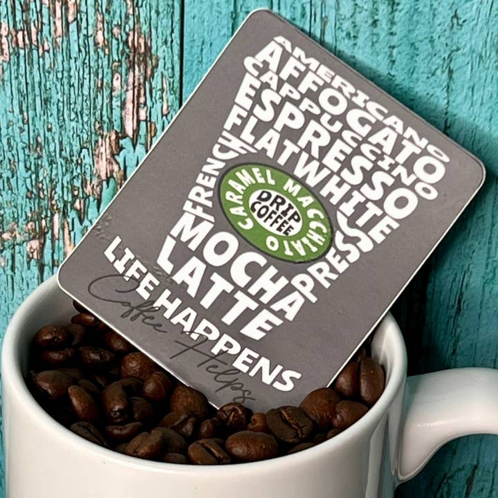 "Life Happens, Coffee Helps" Waterproof Sticker Decal for wholesale by The Local Print Shoppe