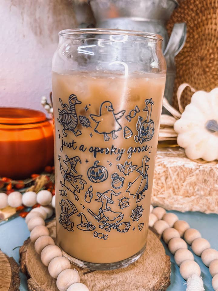 Just A Spooky Goose 16oz & 20oz Halloween Beer Can Glass for wholesale by Curly Tailed Designs