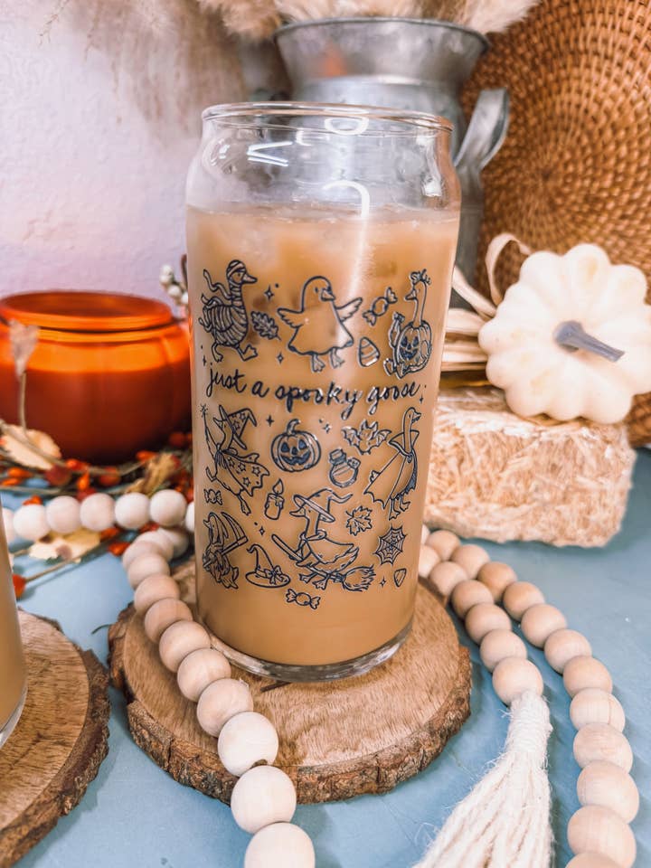 Just A Spooky Goose 16oz & 20oz Halloween Beer Can Glass for wholesale by Curly Tailed Designs