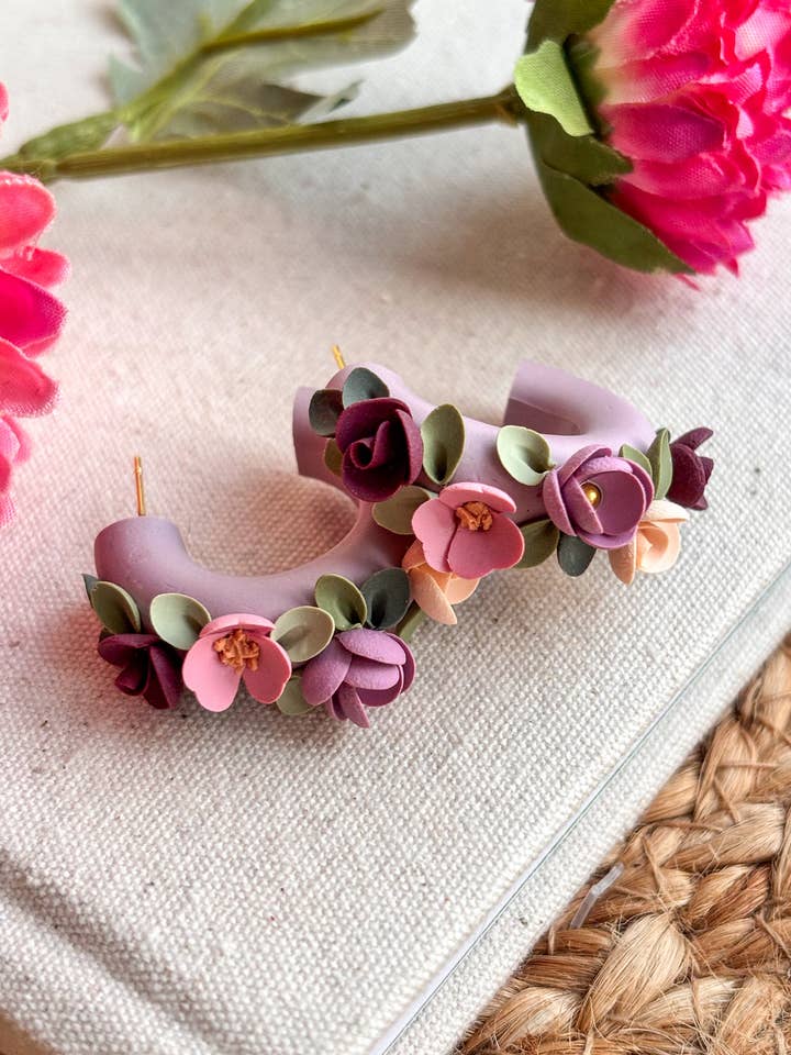 Floral Hoop Earrings for wholesale by Sarah Jane Designs