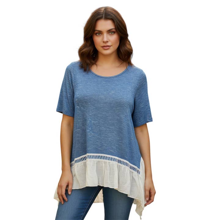 Mara Draped Hem Blouse in Cornflower Blue for wholesale by Howdy Darlin'