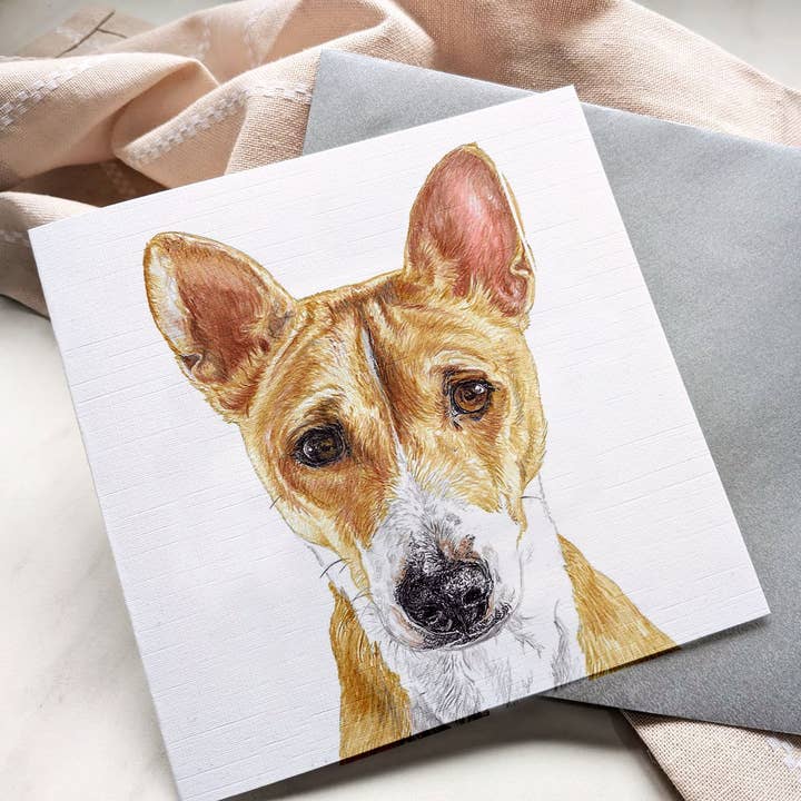 Basenji Most Pupular Greetings Card for wholesale by Amber Marie Studio