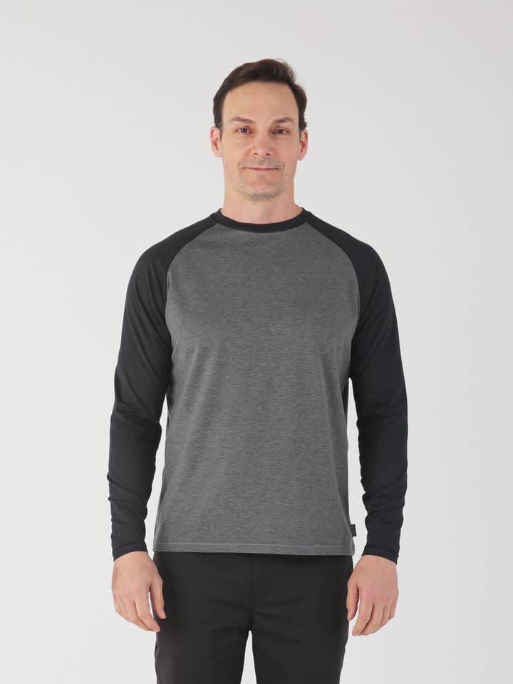 Slider Raglan Crew Neck: Carbon/Black for wholesale by Glyder