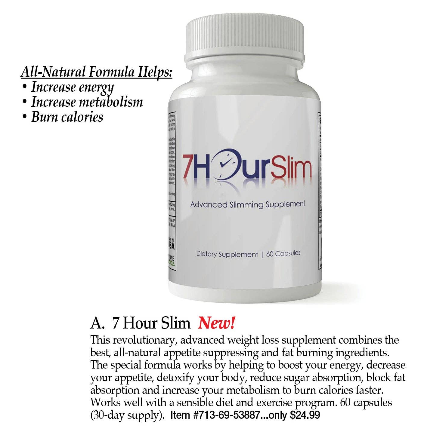 Totally Products - Wholesale Oral Supplement/Vitamin - 7Hour Slim Weight Loss and Calorie Burner (60 capsules)2