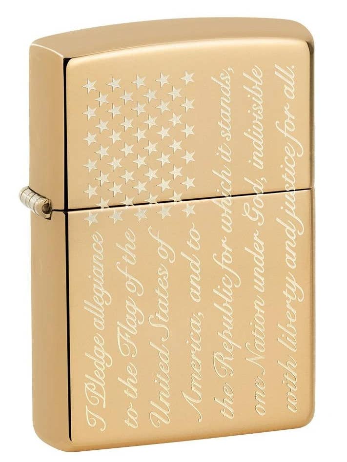 Zippo Pledge of Allegiance USA Design, High Polish Brass Lighter #49585 for wholesale by Benhalex
