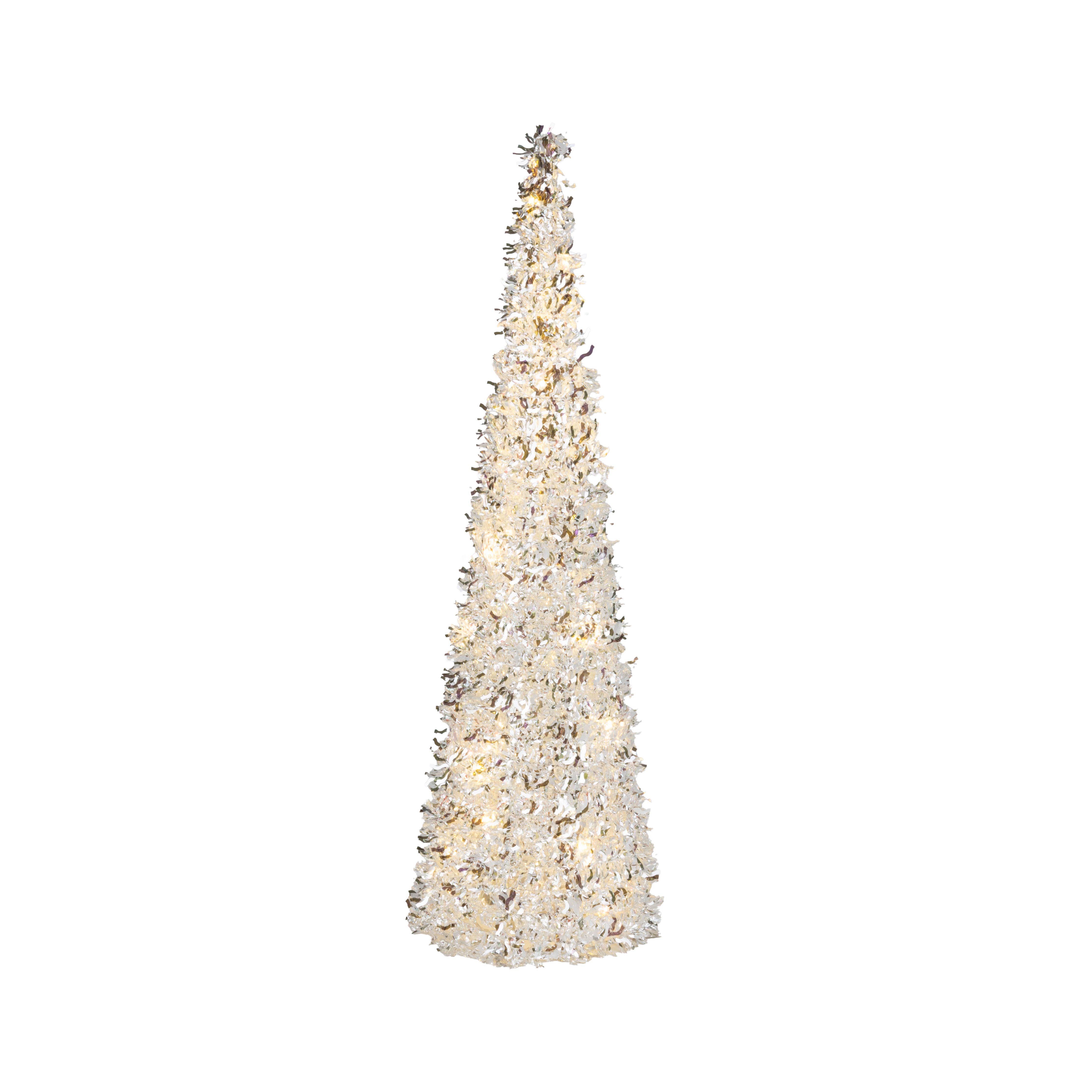 Silver Tree Home & Holiday - Vente Objets de décoration - A30465 : Arbre en tinsel blanc, argent iridescent, LED, 20 pouces