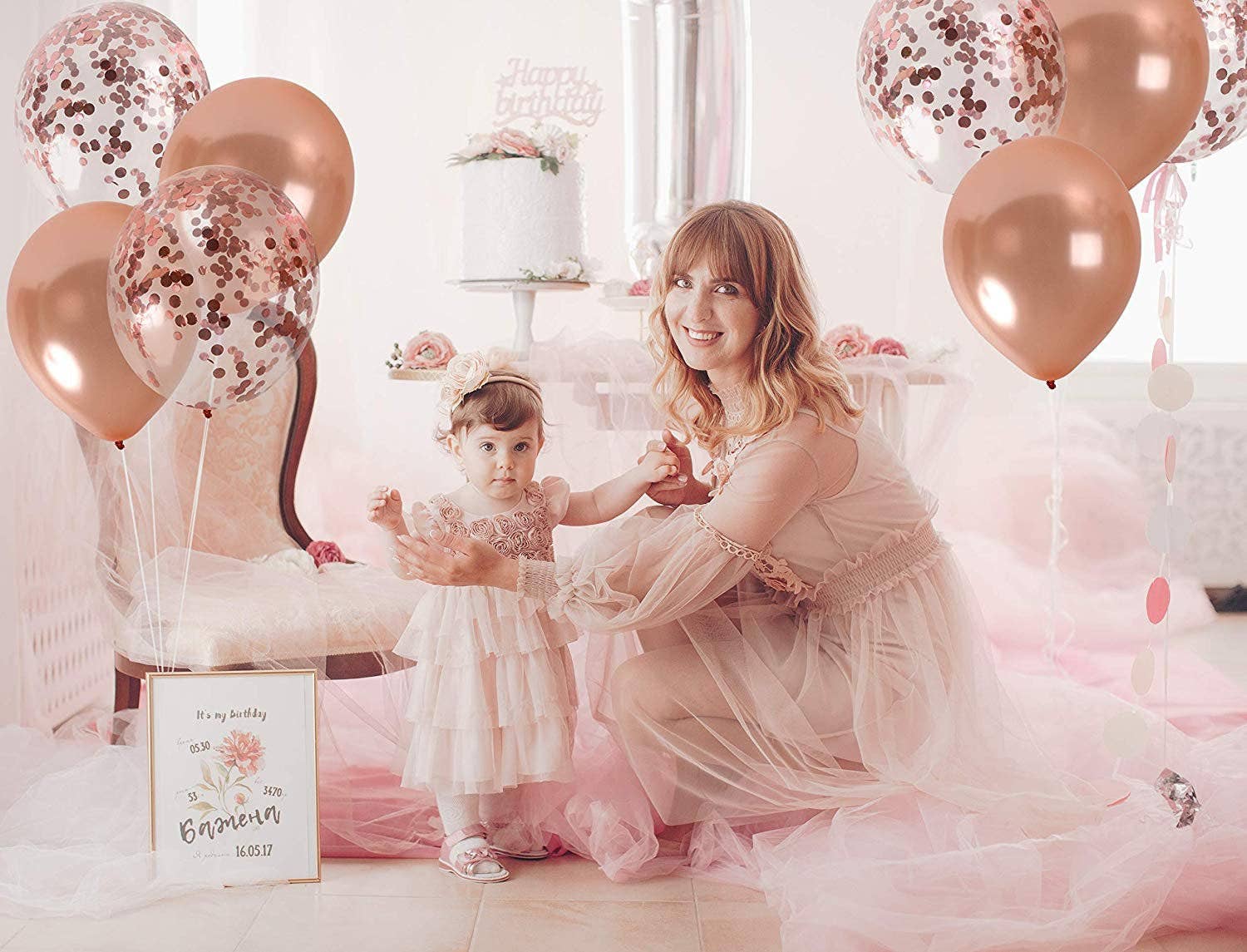 Ellie's Party Supply - Wholesale Balloon - Rose Gold Confetti Balloon Bouquet (8-Pack)2