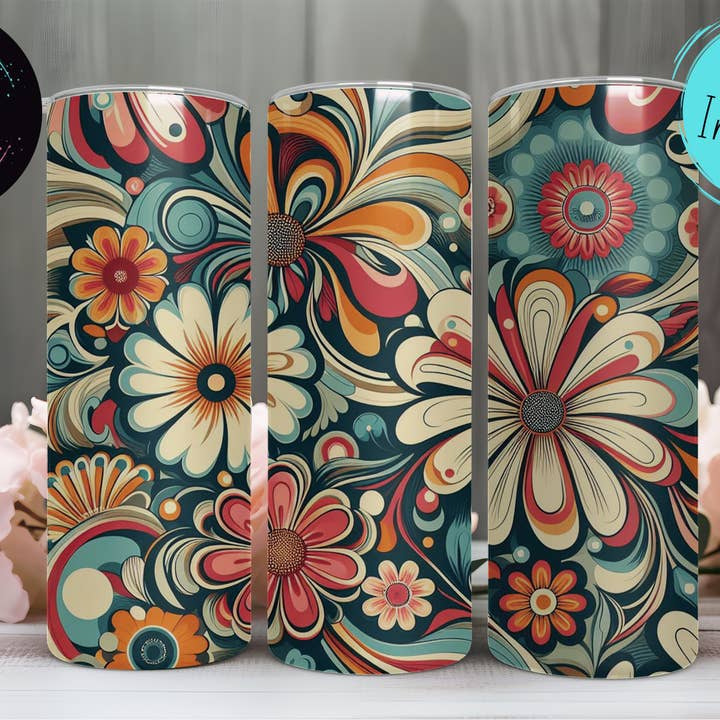 Retro Boho Floral Skinny Tumbler 20oz for wholesale by JAC Wholesale