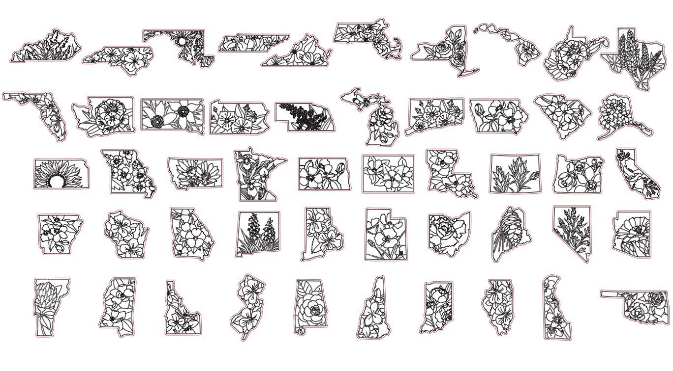 Vroom Blooms – Großhandel Schlüsselanhänger – Unisex – State Flower Schlüsselanhänger | Holzgravierte Staatsblume 1