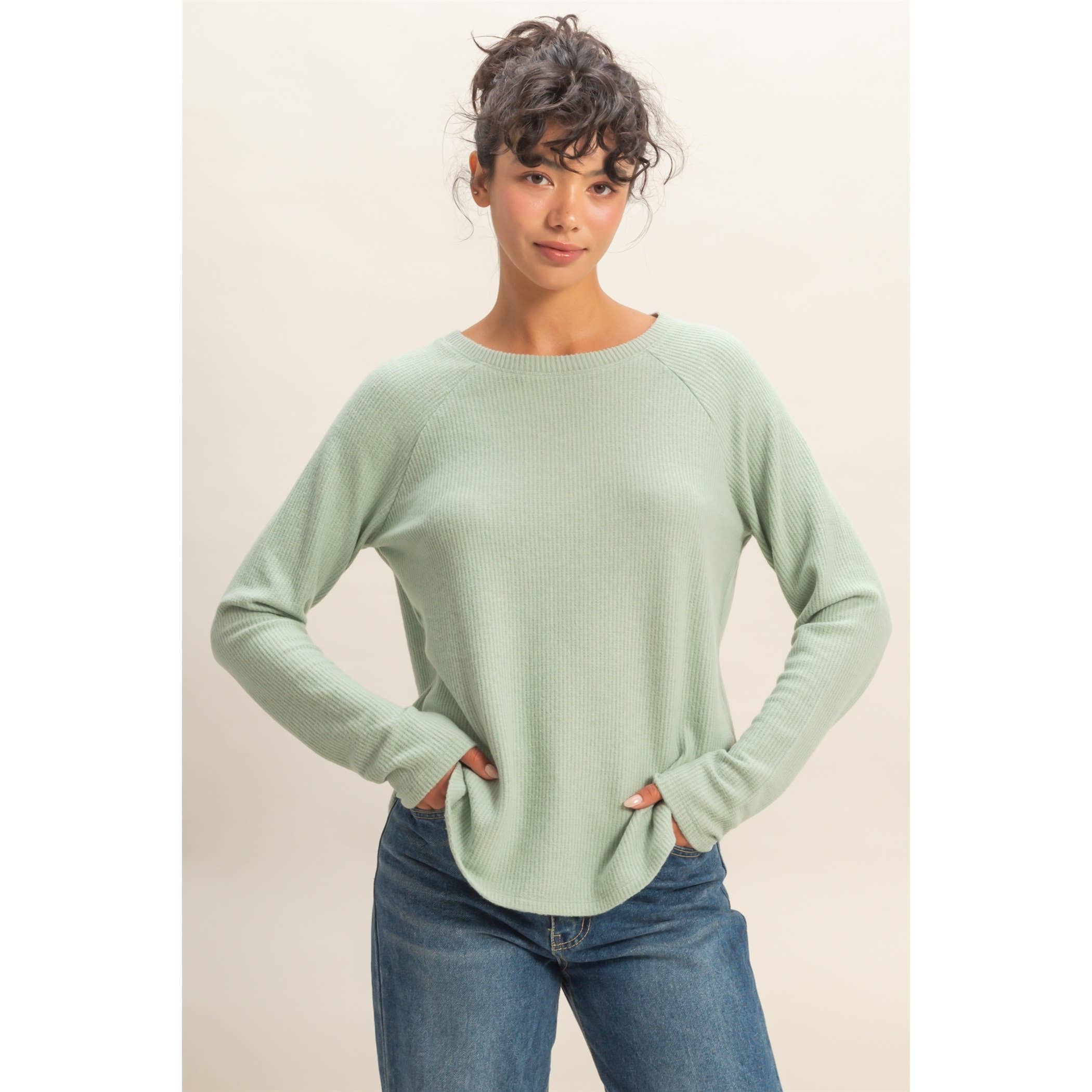 Double Zero - Wholesale Shirt - Women's - Brushed Waffle Raglan Long Sleeve Casual Top15
