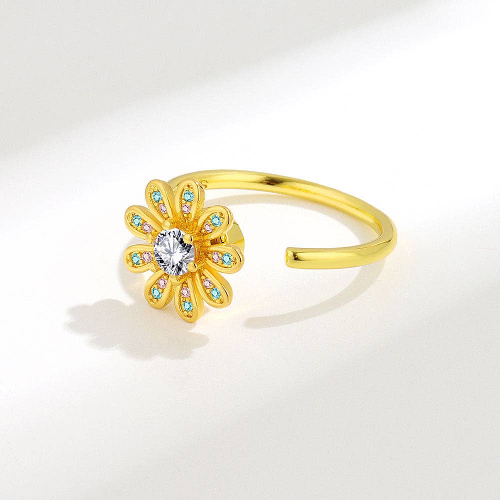Perimade & Co. LLC - Wholesale Multi-Stone Ring - Daisy Flower Anxiety Fidget Spinner Ring in Solid Copper4