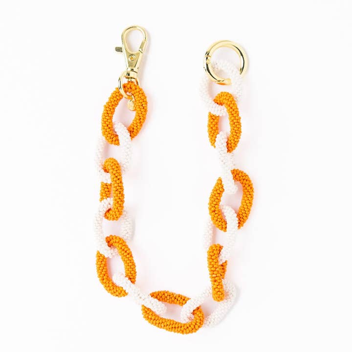 Game Day Beaded Bag Chain Orange + White Wholesale for wholesale by INK + ALLOY