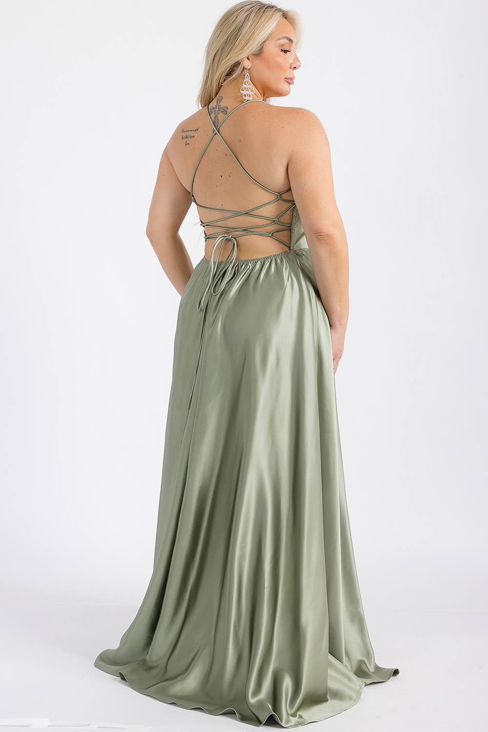 Maniju - Wholesale Gown - Women's - MF21160P PLUS SIZE SATIN DRESS WITH ELASTIC WAISTBAND 4