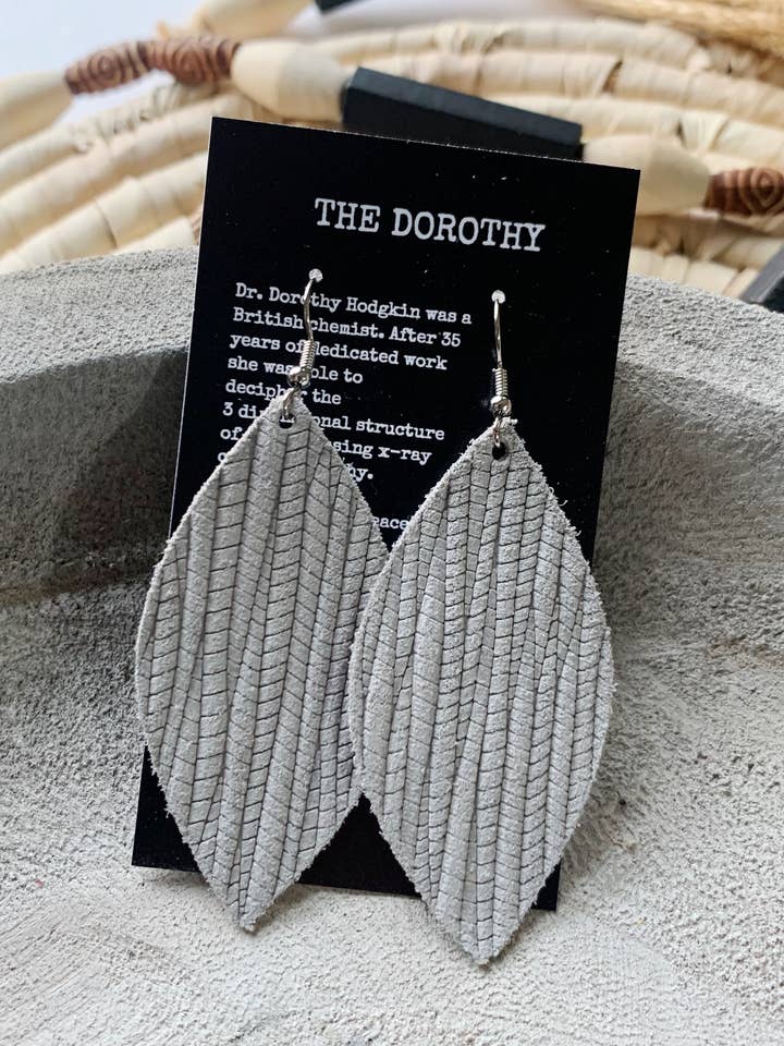 Lite Grey Palm Genuine Leather Petal Shaped Earrings for wholesale by Avenue261