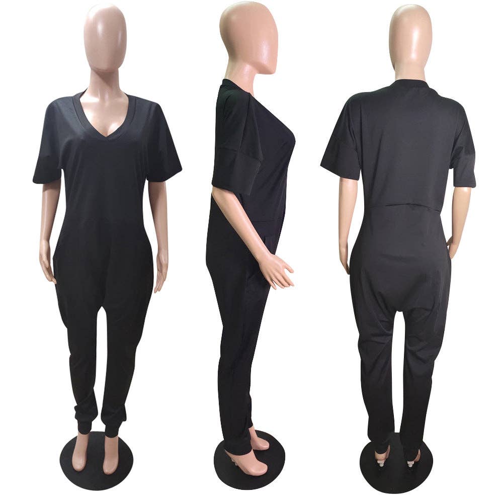 MB Fashion Wholesale - Vente Combinaison – femme - Combinaison sarouel décontractée à col en V et poches MB FASHION 8059R3