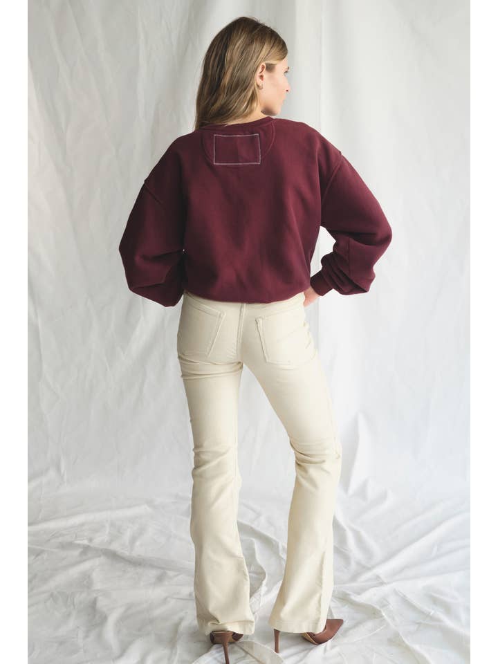 People Of Leisure - Wholesale Graphic Sweatshirt - Women's - Red Wine & Blue Crewneck Pullover4