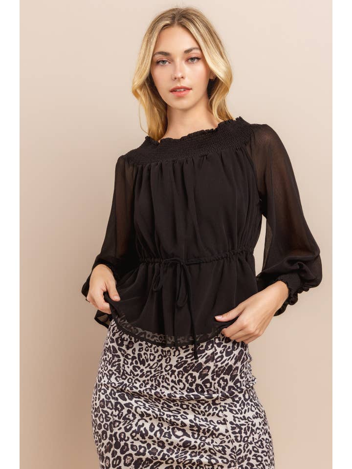 Black Off Shoulder Long Sleeve Top for wholesale on Faire15