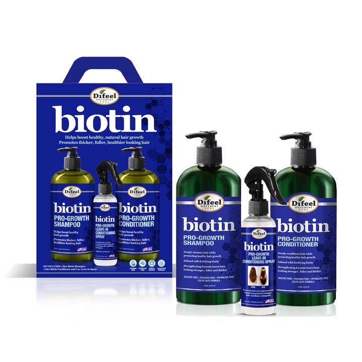 Biotin ProGrowth Shampoo, Cond,Leavein Spray 3PC Gift Set for wholesale by Difeel