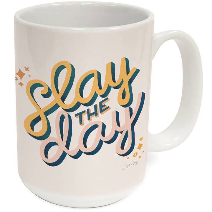 Tazza decorativa in ceramica "Slay The Day" da 15 oz. per la vendita all'ingrosso da parte di CounterArt/Highland Home/Thirstystone