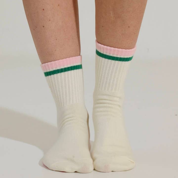 calcetín retro de tubo rosa y verde para venta al por mayor de MollyGraceGripSocks