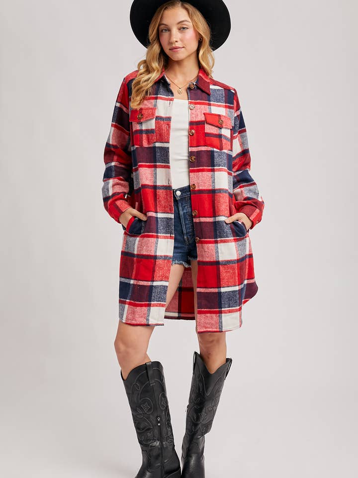 Bluivy - Wholesale Shirt Jacket/Shacket - Women’s - FLANNEL PLAID LONGLINE SHACKET25