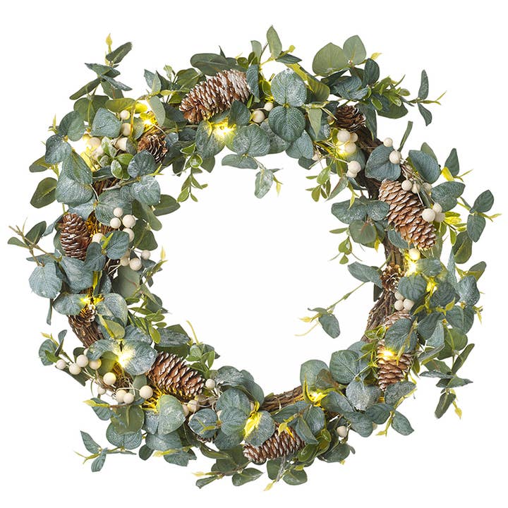 LIGHT UP EUCALYPTUS AND FIR CONE WREATH for wholesale by Heaven Sends