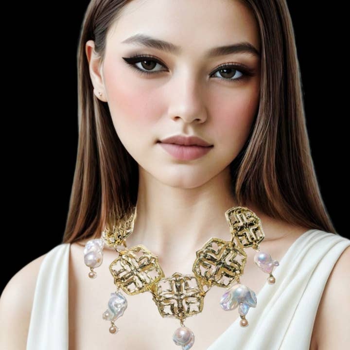 Gay Isber Designs - Wholesale Bib Necklace - One-of-a-Kind Asian-Themed 24K Gold-Plated Necklace with Giant Baroque Pearls - Designed by Award-Winning Artist Sugar Gay Isber8