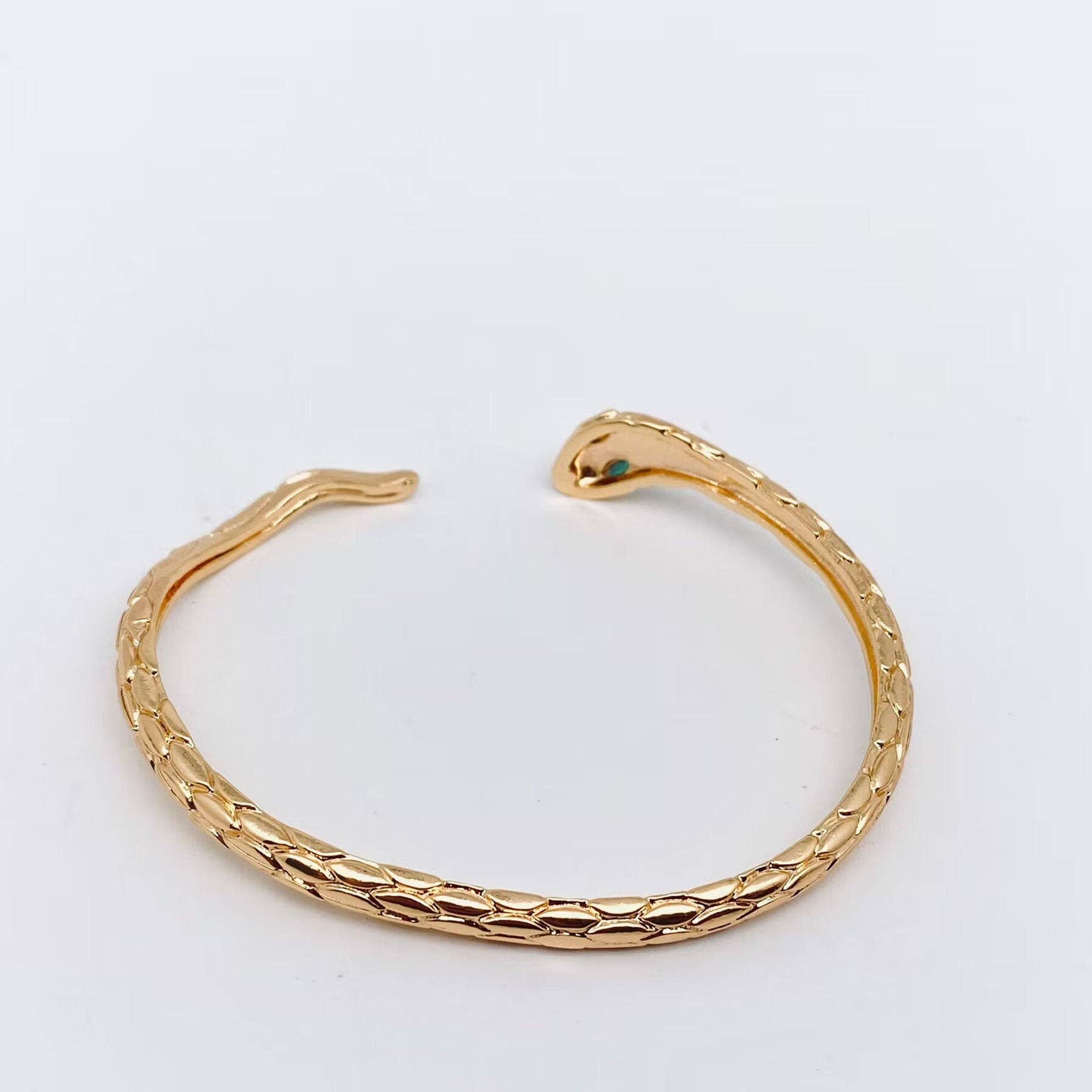 Mio Queena - Wholesale Cuff Bracelet - Green-eyed Snake Shaped Gold-plated Adjustable Cuff Bangle2