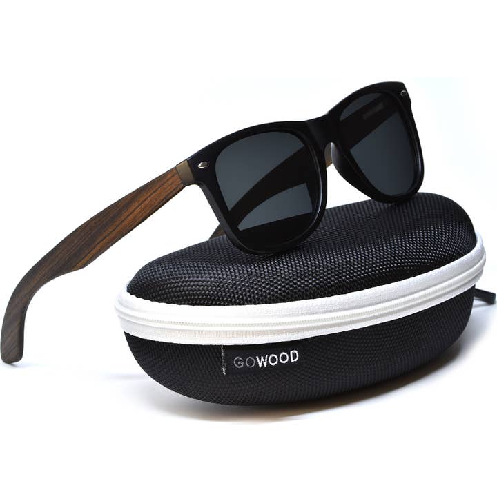 Ebony Wood Sunglasses Inside a Zipper Case for wholesale by GOWOOD