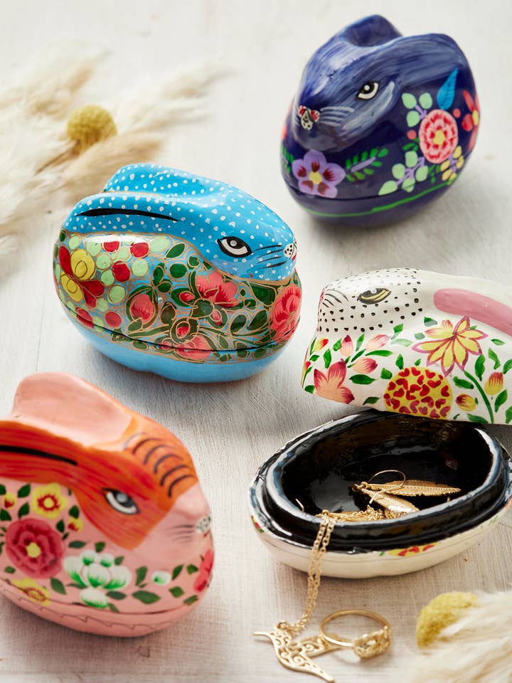 Kashmiri Floral Bunny Handpainted Easter Gift Box for wholesale by Namaste