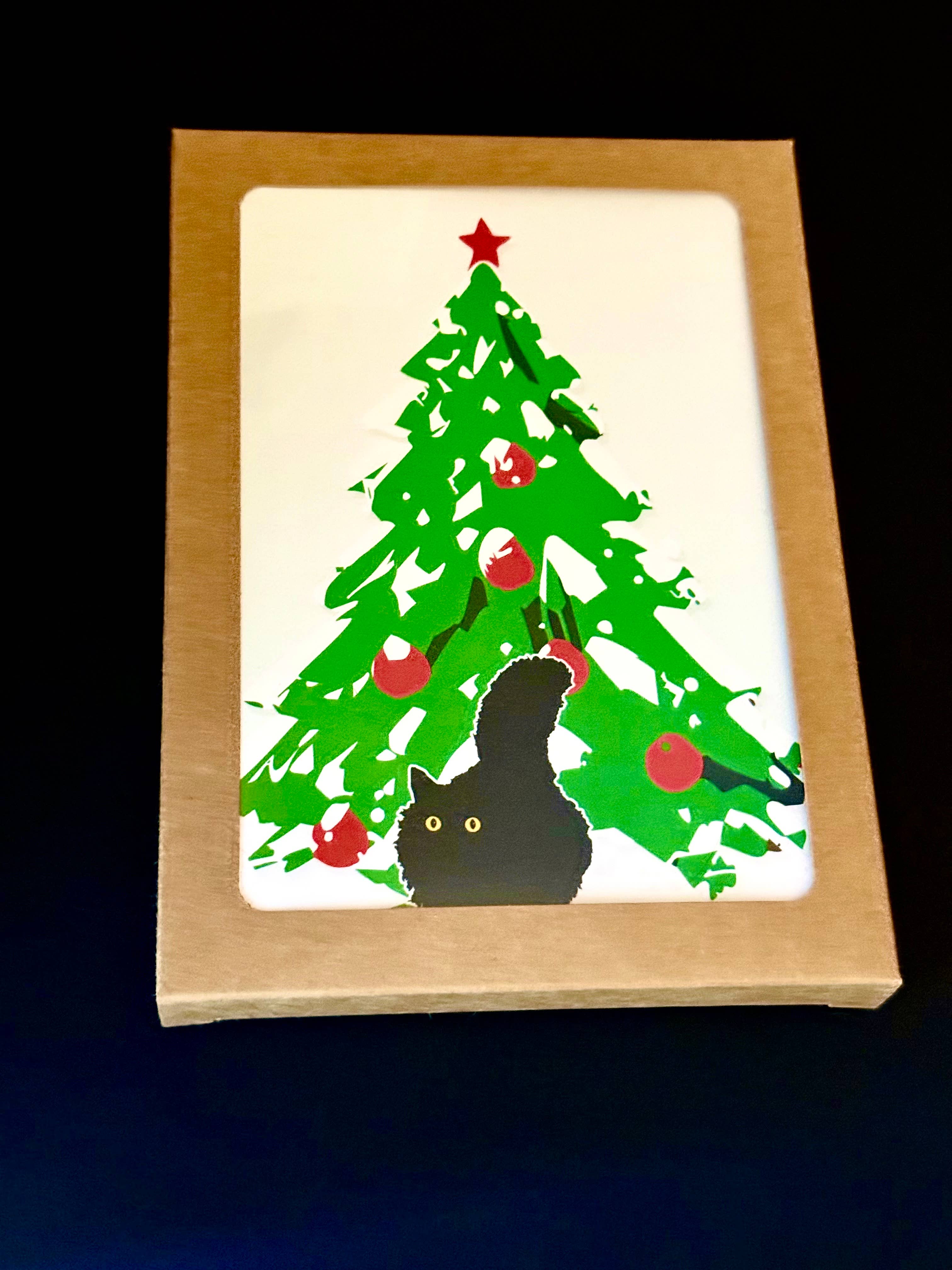 Mobius Theory - Wholesale Christmas Card - Christmas Tree Cat Holiday Card Box Set of Six (6) Cards0