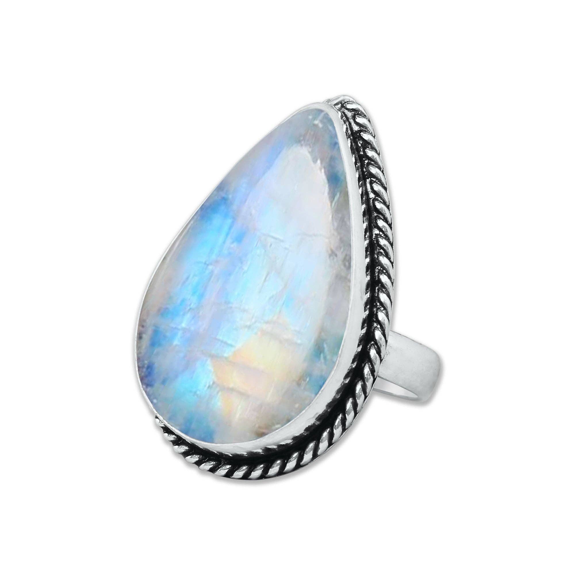 Handmade Jewels - Wholesale Cocktail/Statement Ring - Rainbow Moonstone AAA Rings – Silver-Plated, Handmade, Shimmering Blue (Made to Order)20
