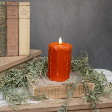 5" ORANGE 3D FLAME PILLAR CANDLE for wholesale by Ragon House