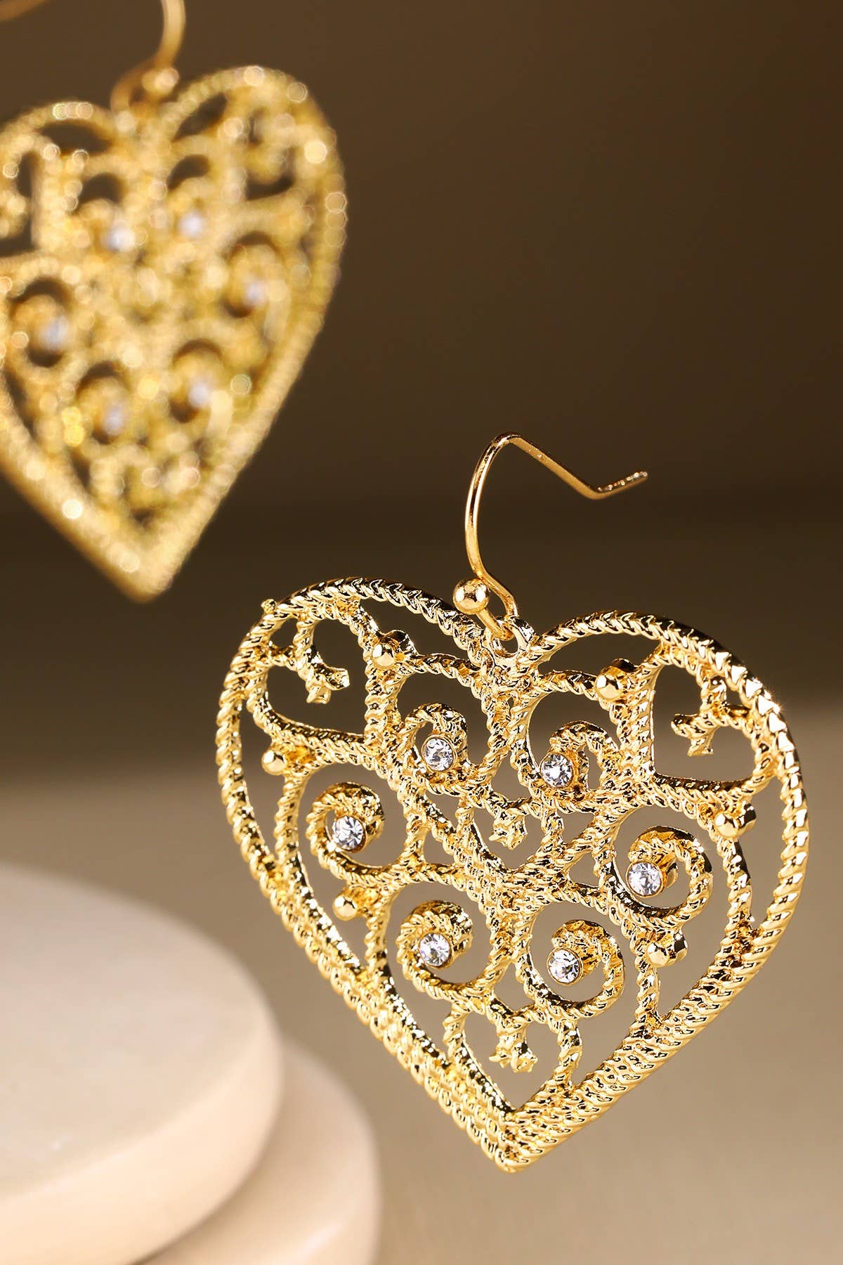 GOLD GD  Heart Metal Fili Earring for wholesale on Faire0