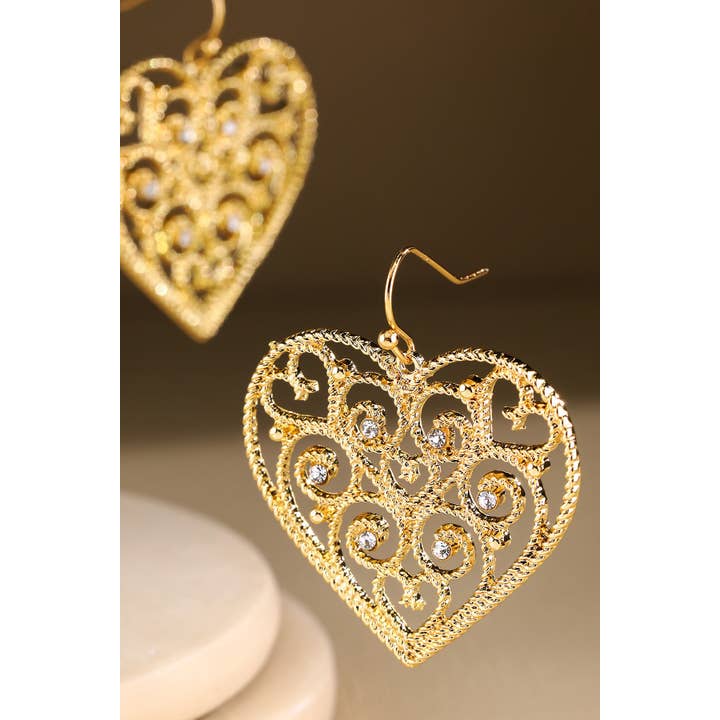 GOLD GD Heart Metal Fili Earring for wholesale on Faire