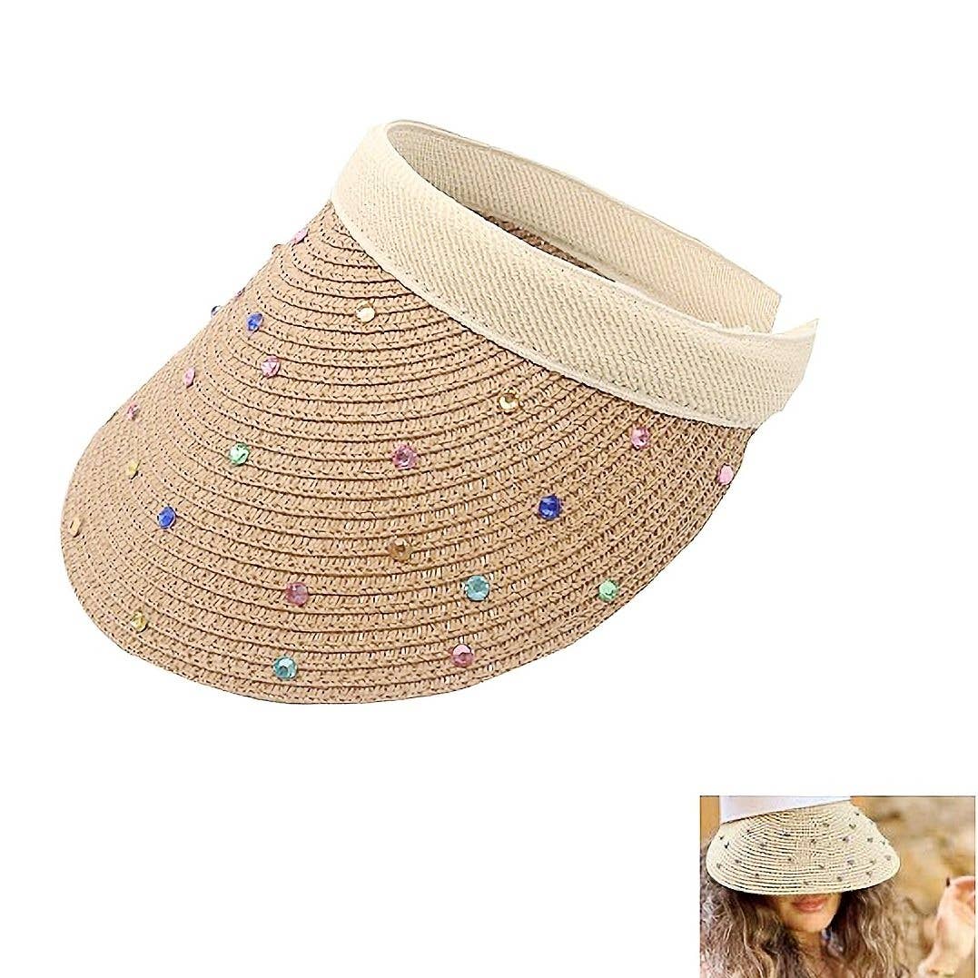 Diacly – wholesale Visor – Women's – Ultra Light Rhinestone Braided Straw Sun Cap0