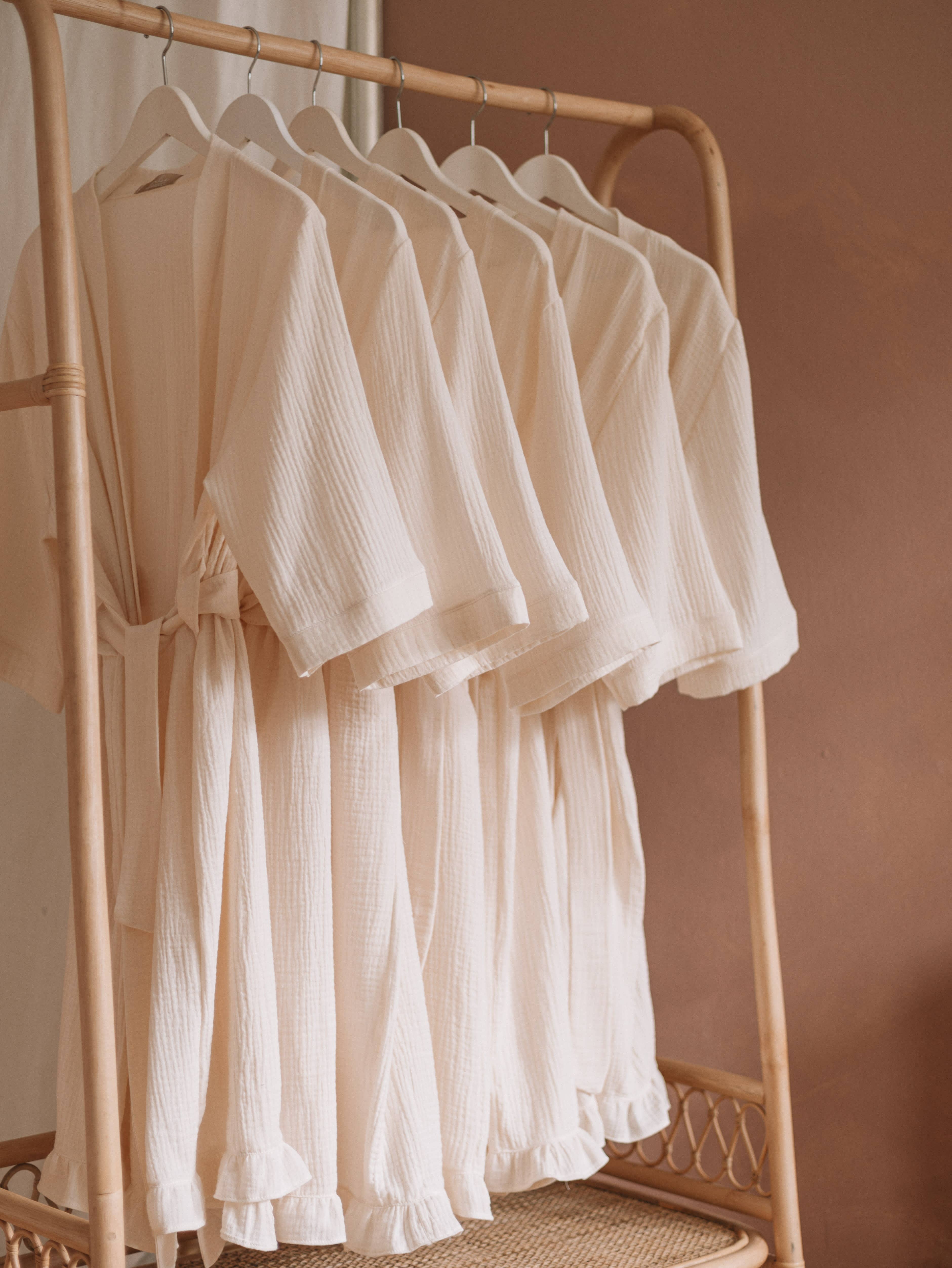 Evelina Apparel - Vente Peignoir – femme - Robe 100 % coton mousseline style kimono, couleur vanille claire1