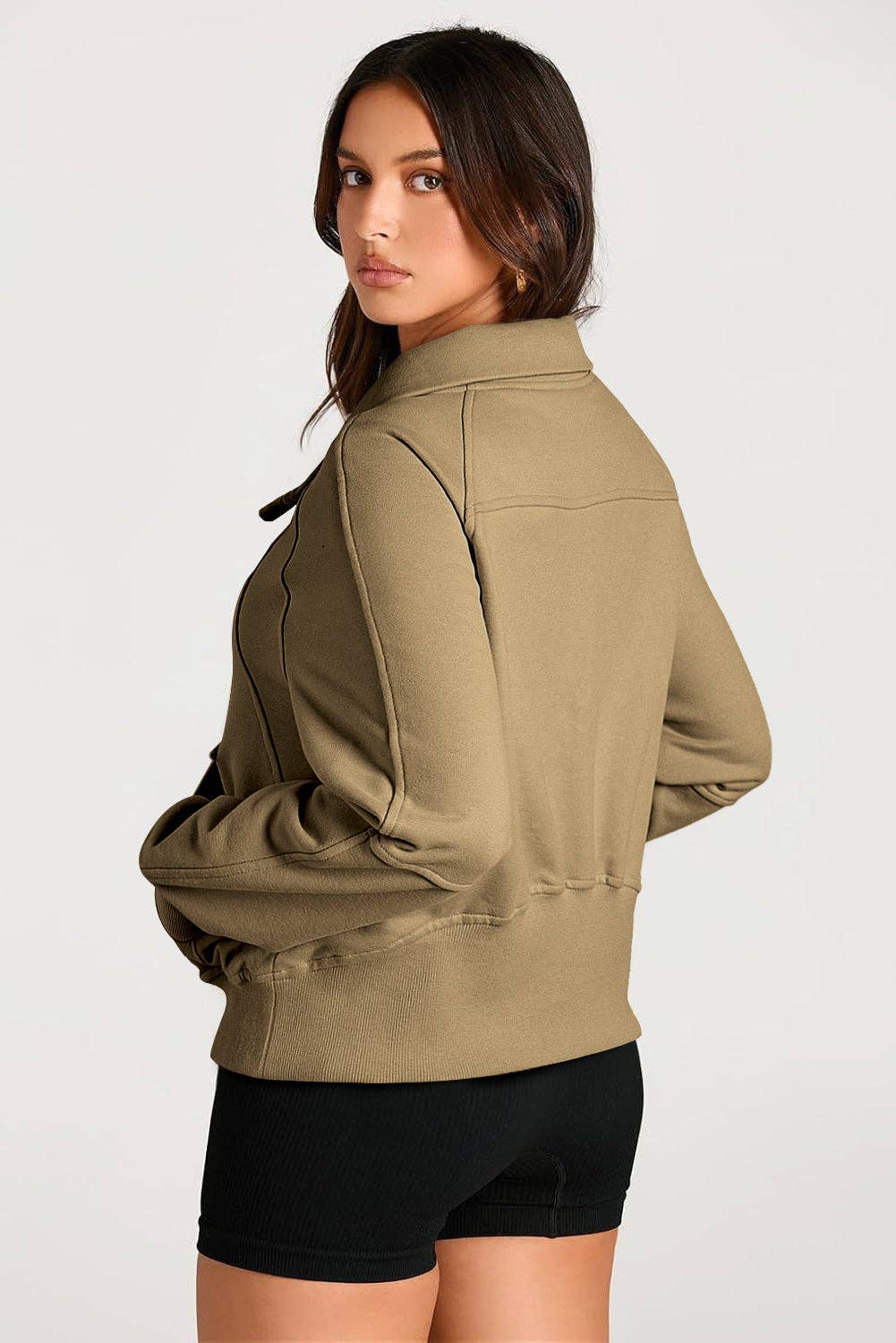 Lovesoft - Wholesale Sweatshirt - Women's - Solid Color Quarter Zip Stand Neck Kangaroo Pocket Sweatshirt15
