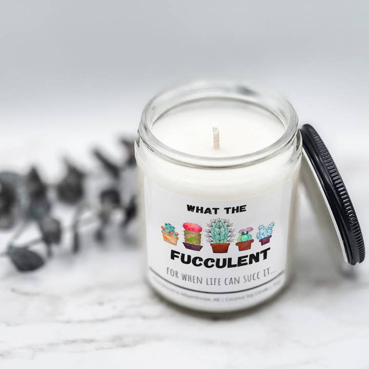 Dark Horse Handcrafted - Wholesale Jar/Filled Candle - What the Fucculent - Funny, Rude, Sweary Candle, Naughty