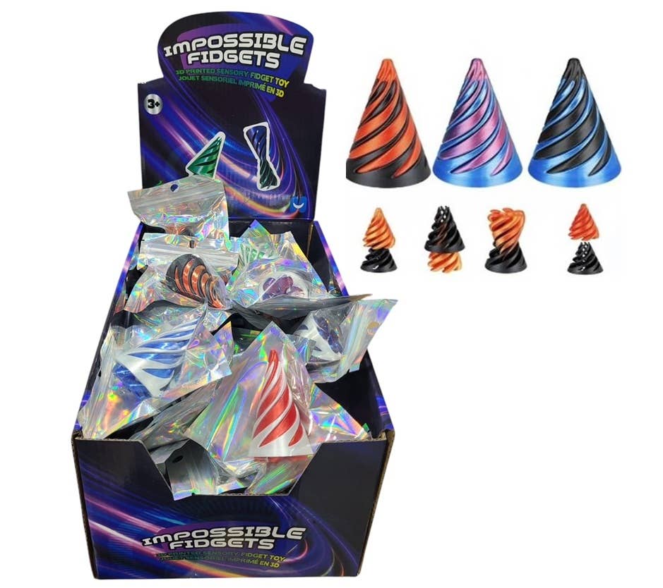 Handee Products (HPC) - Wholesale Fidget Toy - Kids - 3D Printed Impossible Fidget Cone - Assorted - Display Box