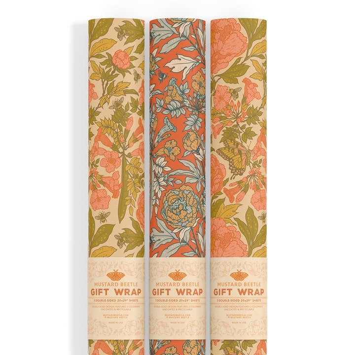 Mustard Beetle - Wholesale Flat Wrap - Recyclable Gift Wrap / Wrapping Paper: Peonies4