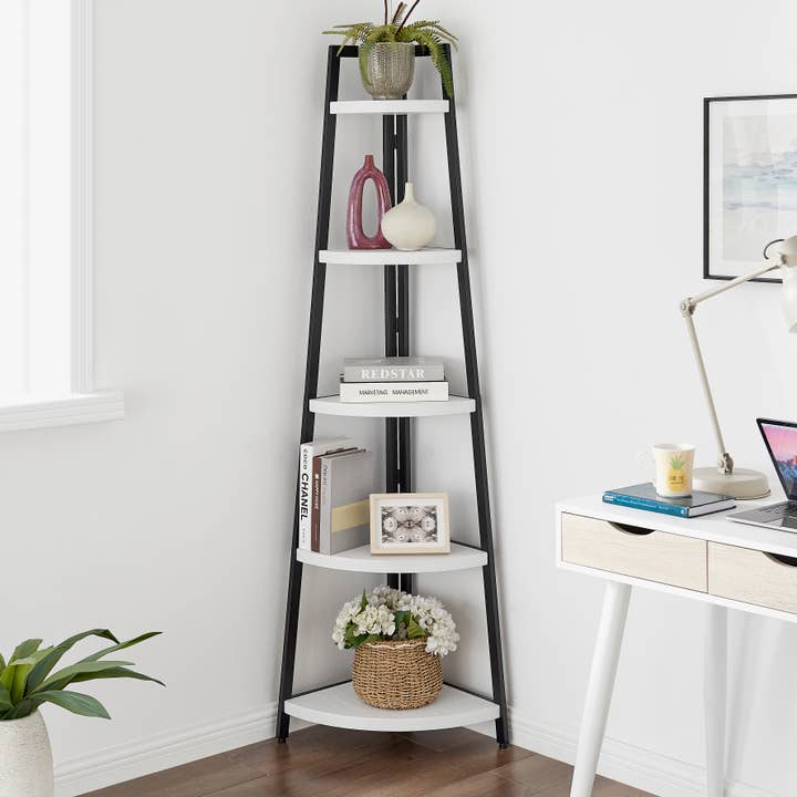 Free-Standing 5-Tier Pyramid Corner Shelf with Metal Frame for wholesale by Danya B